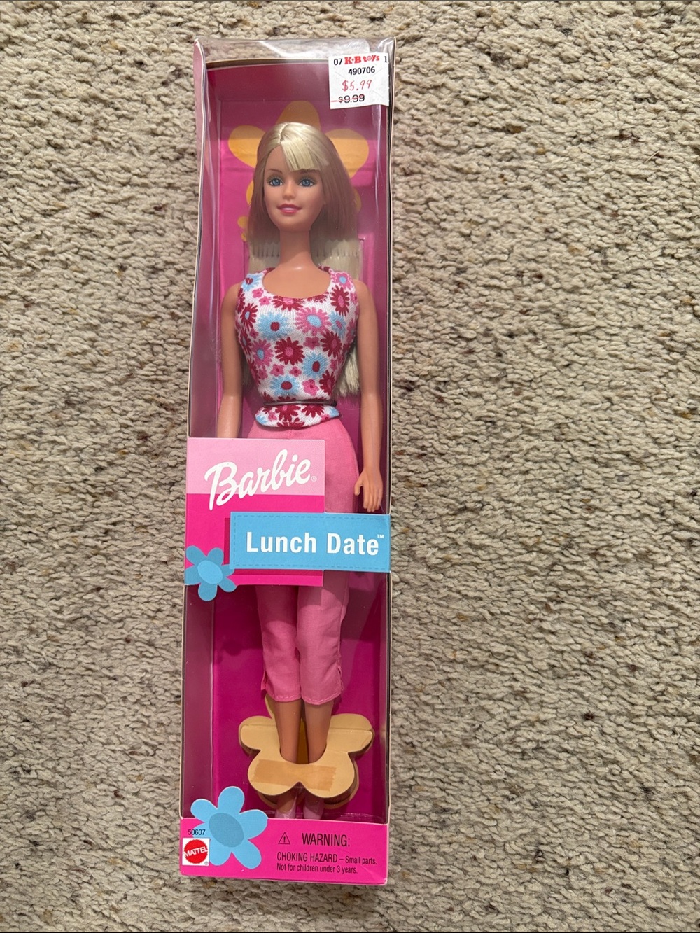 Vintage Lunch Date Barbie Pink Floral Top Doll 2001